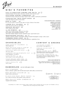 Gigi's Dinner Menu