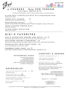 Gigi's Easter Menu