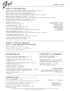 Gigi's Take Out Menu