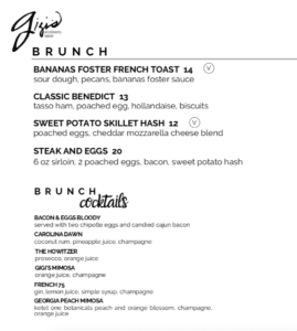 Gigi's Brunch Menu