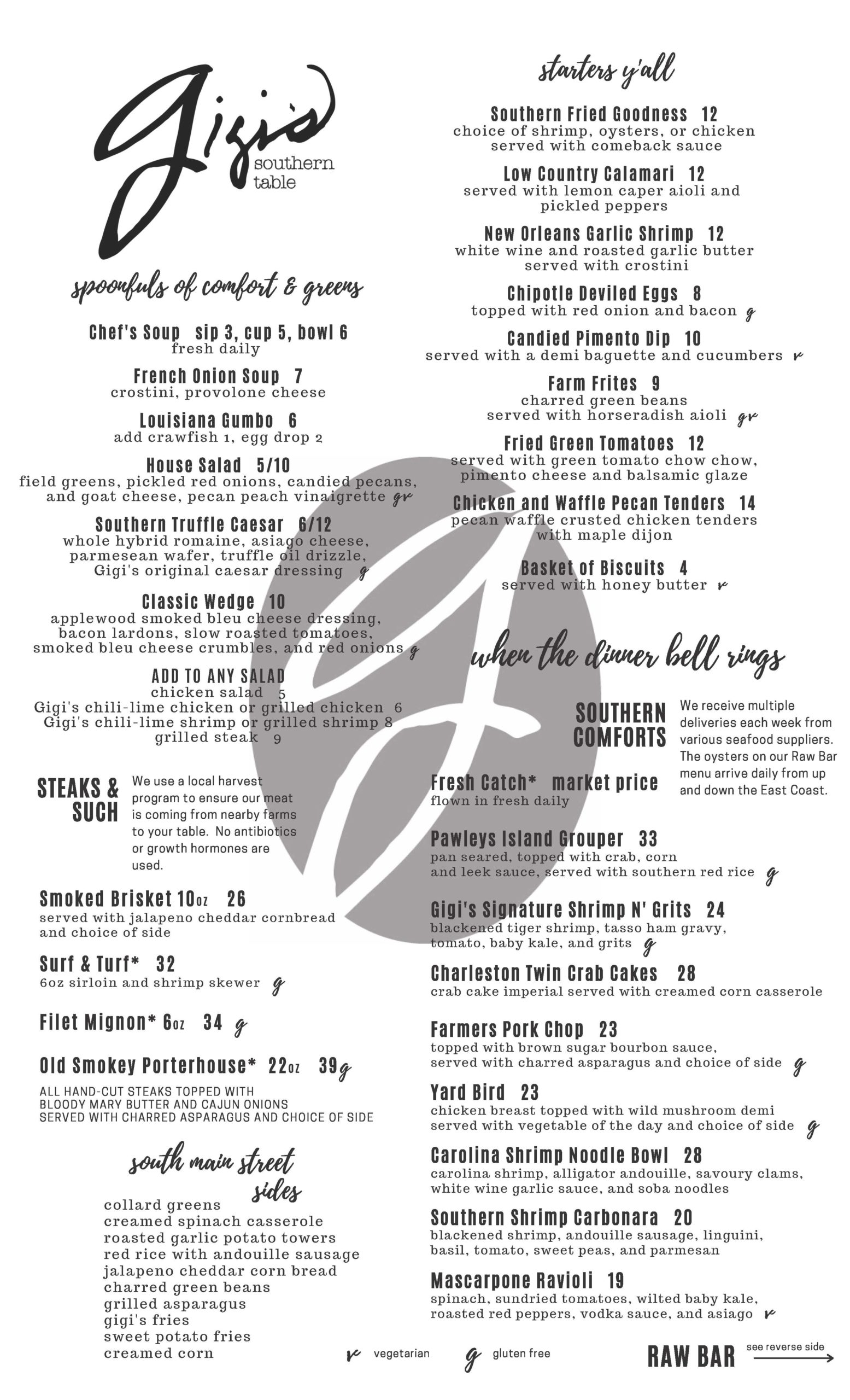 Gigi's Dinner Menu State College Restaurant Places to Eat in Central PA