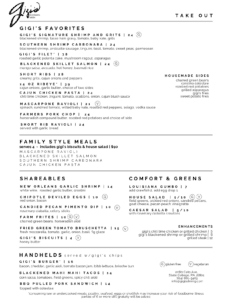 Gigi's Take Out Menu